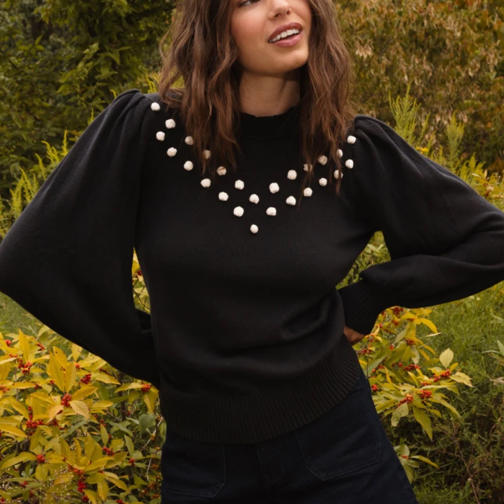 Summersalt Balloon Sleeve Pompom Sweater - 1XL